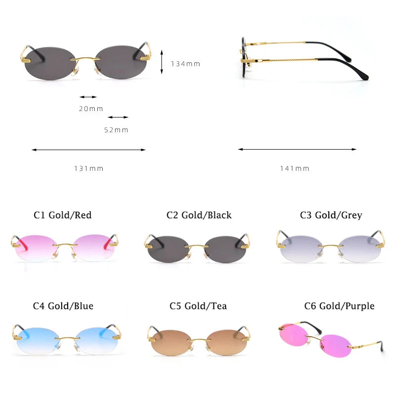Oval Frameless Retro Sunglasses – Mirror Lens, UV400 Protection