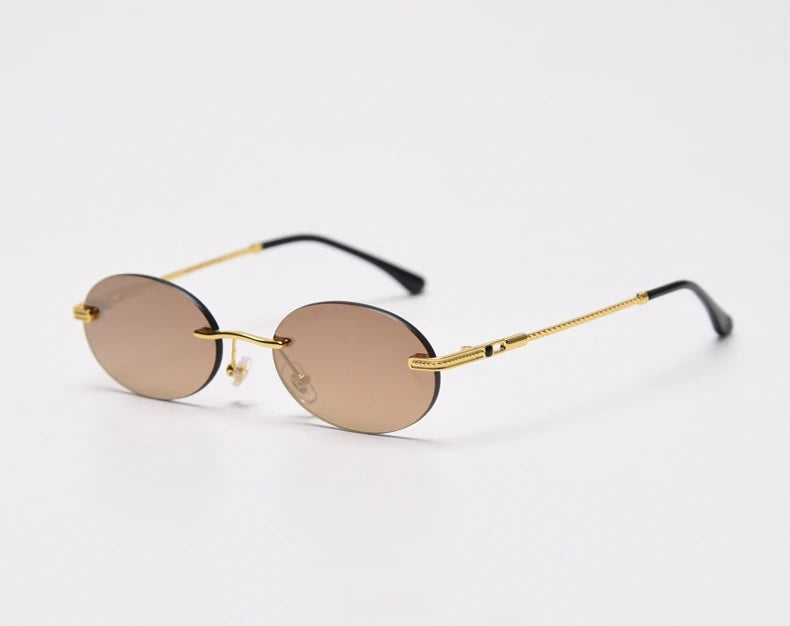 Oval Frameless Retro Sunglasses – Mirror Lens, UV400 Protection