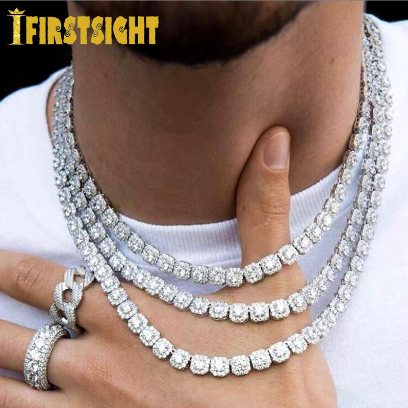 New Iced Out Bling 5A Cubic Zirconia Square CZ Necklace – Silver 8mm Tennis Chain