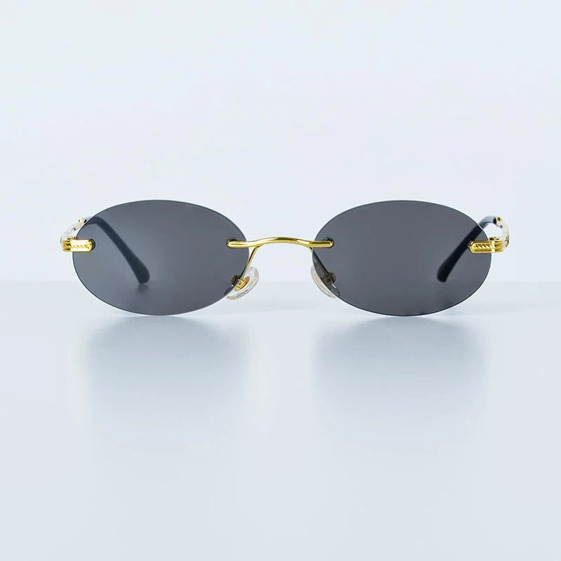 Oval Frameless Retro Sunglasses – Mirror Lens, UV400 Protection