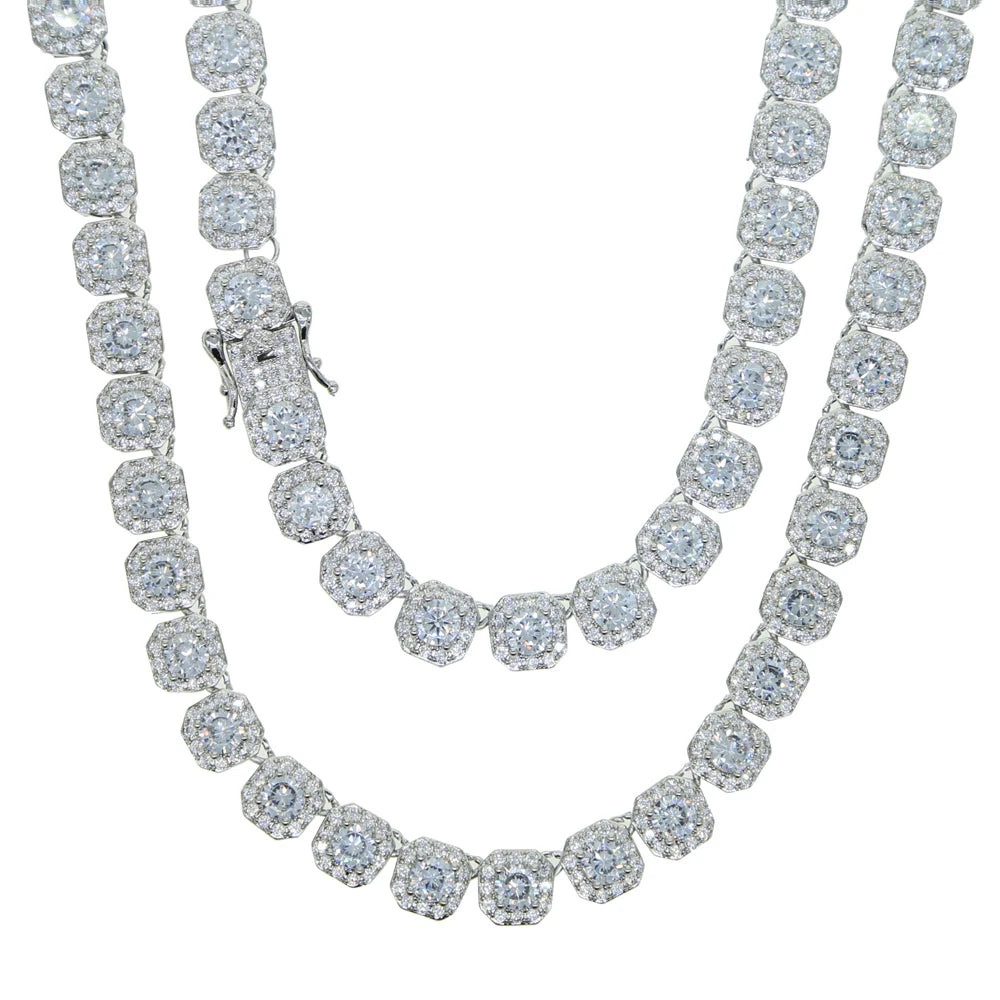 New Iced Out Bling 5A Cubic Zirconia Square CZ Necklace – Silver 8mm Tennis Chain