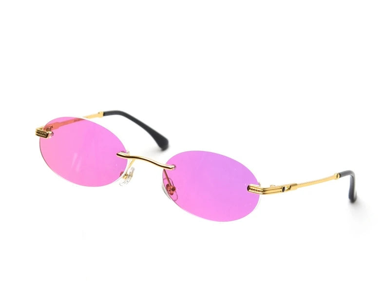 Oval Frameless Retro Sunglasses – Mirror Lens, UV400 Protection