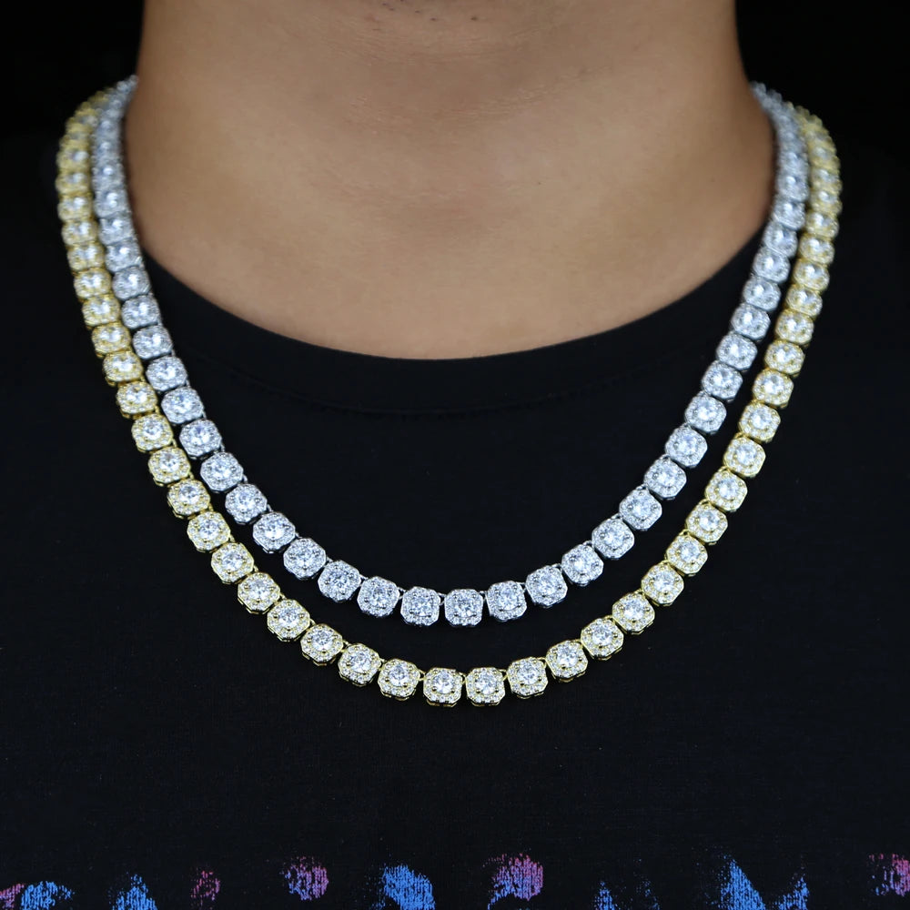 New Iced Out Bling 5A Cubic Zirconia Square CZ Necklace – Silver 8mm Tennis Chain