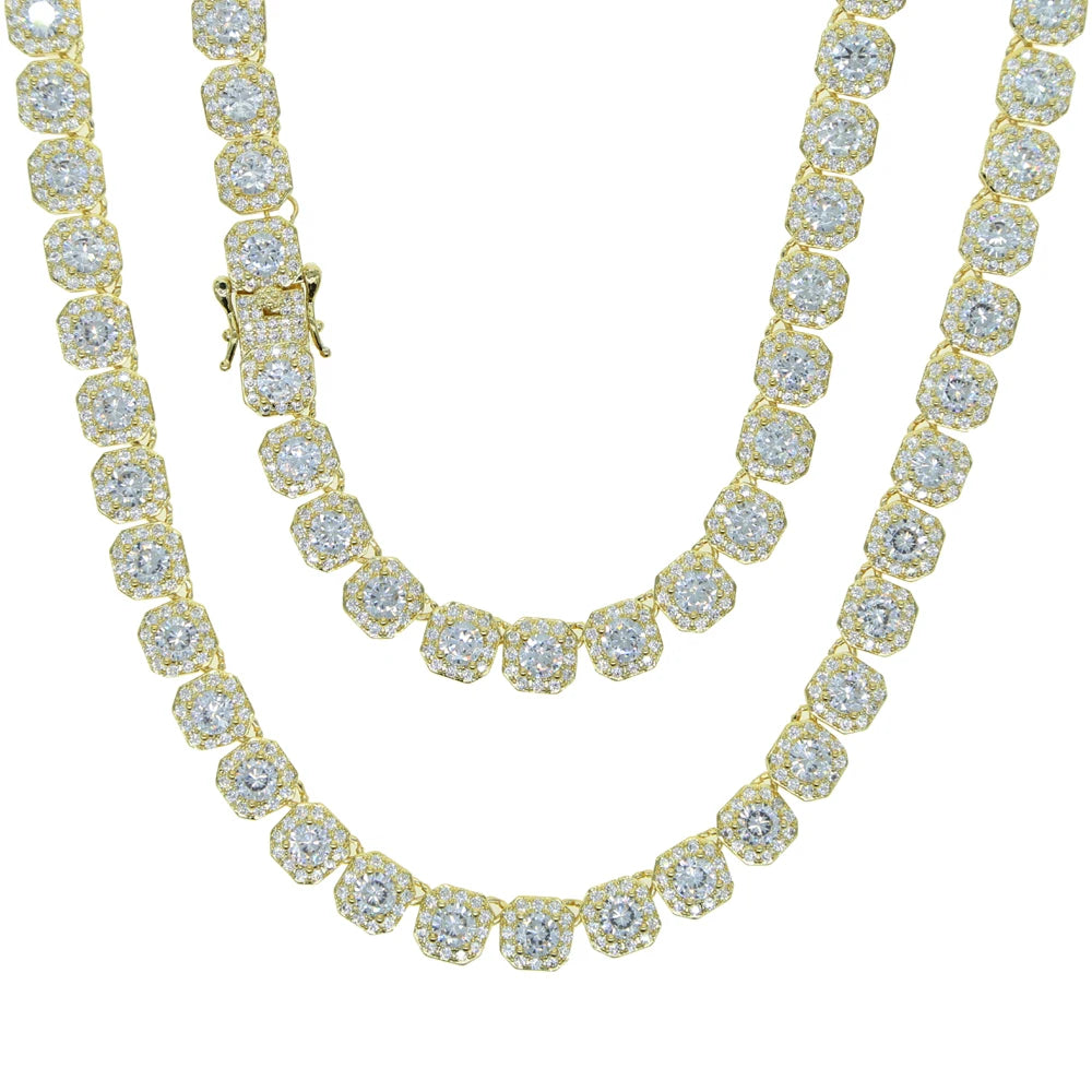 New Iced Out Bling 5A Cubic Zirconia Square CZ Necklace – Silver 8mm Tennis Chain