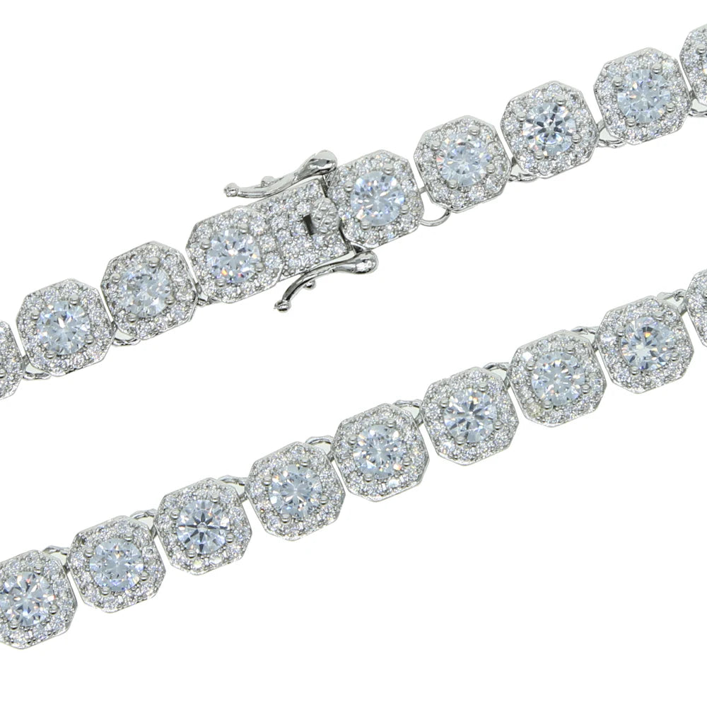 New Iced Out Bling 5A Cubic Zirconia Square CZ Necklace – Silver 8mm Tennis Chain