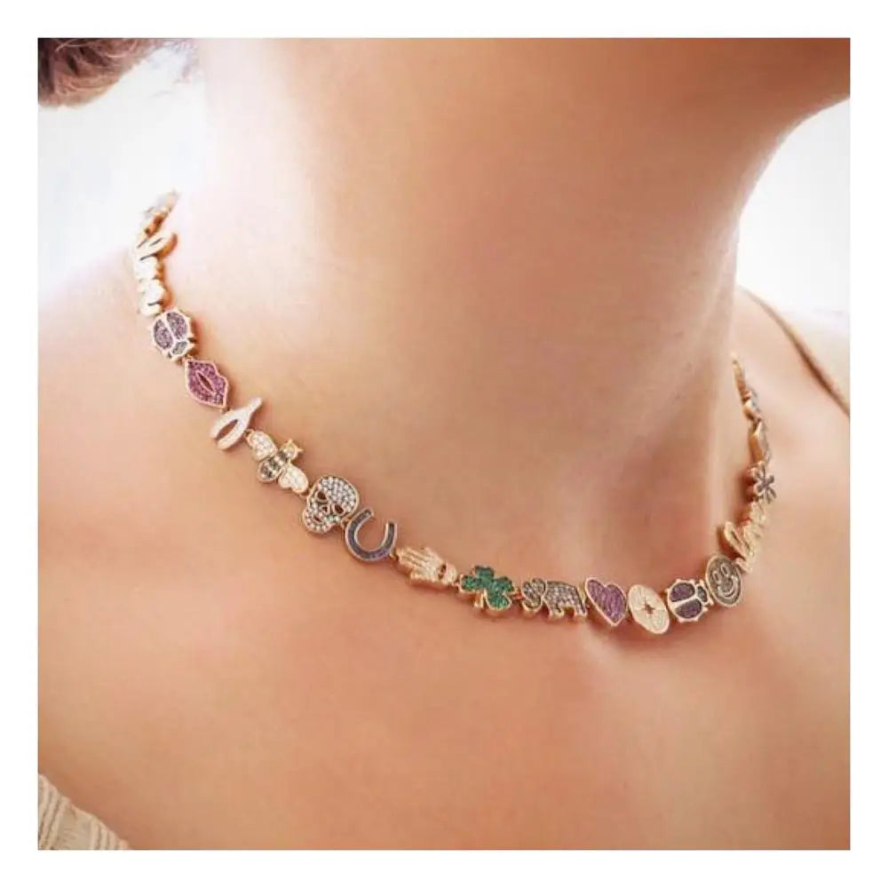 New Beach Animal Lips Face Choker Necklace – Rainbow CZ Sparkle