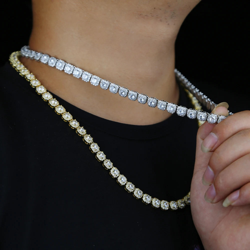 New Iced Out Bling 5A Cubic Zirconia Square CZ Necklace – Silver 8mm Tennis Chain