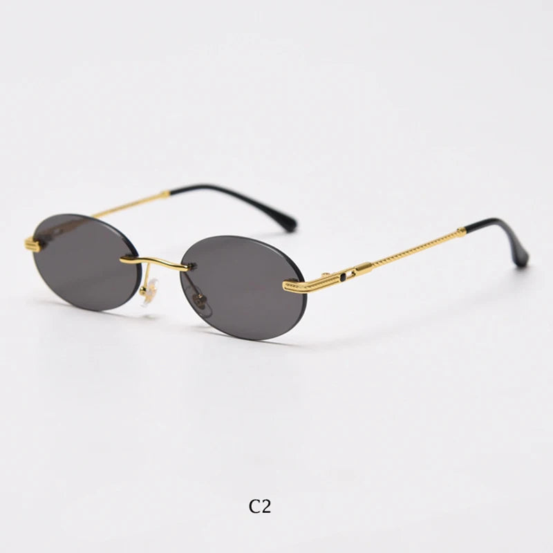 Oval Frameless Retro Sunglasses – Mirror Lens, UV400 Protection