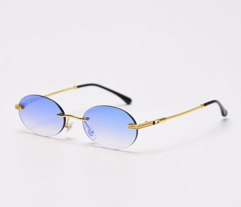 Oval Frameless Retro Sunglasses – Mirror Lens, UV400 Protection