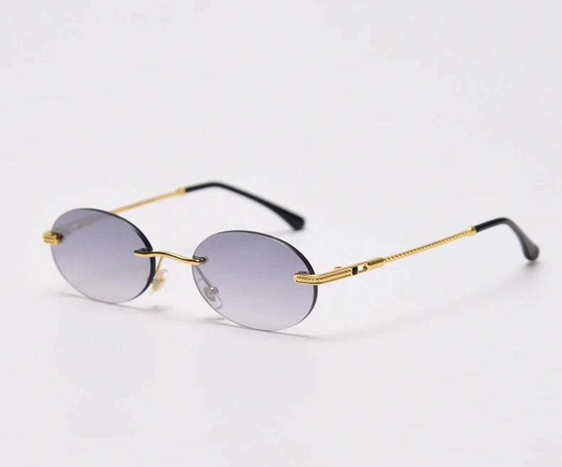 Oval Frameless Retro Sunglasses – Mirror Lens, UV400 Protection
