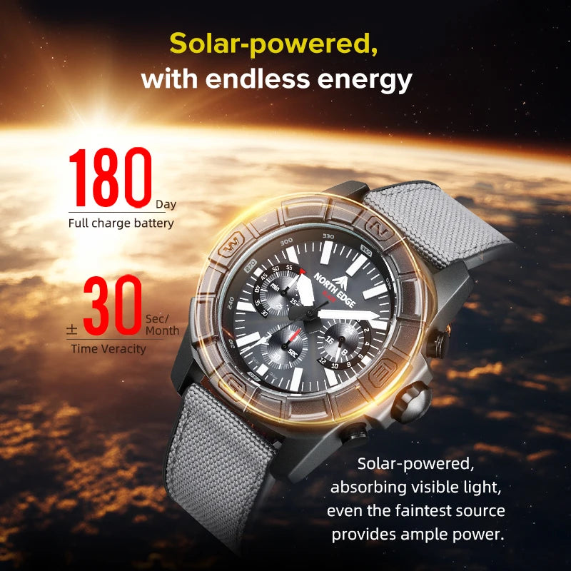NORTH EDGE BLAZE Men's Solar-Powered Pilot Watch