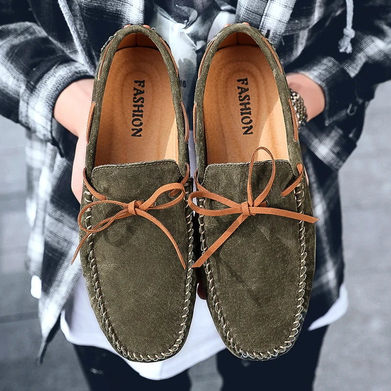 Men’s Suede Leather Slip-On Loafers – Handmade Breathable Flats