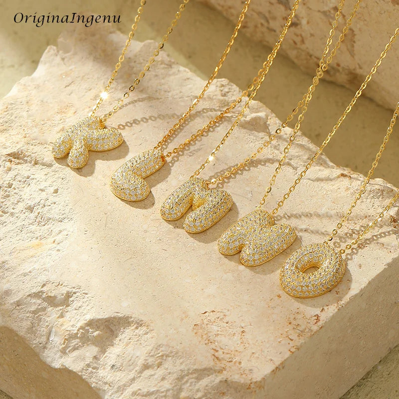 Silver Bubble Letter Name Necklace – A–Z Initials