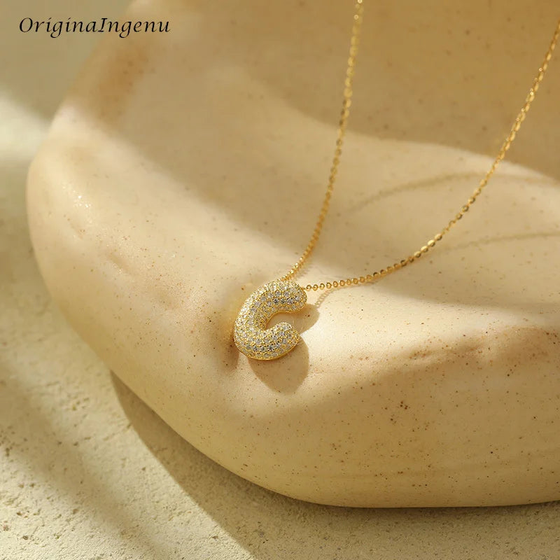 Silver Bubble Letter Name Necklace – A–Z Initials