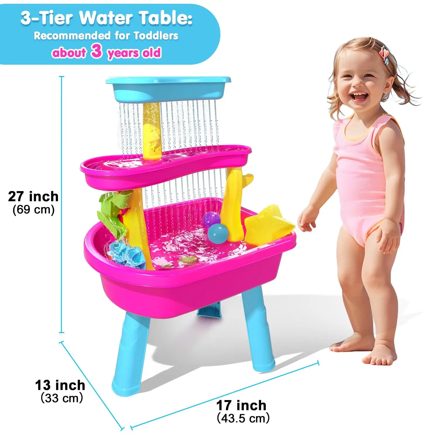 3-Tier Water Table for Toddlers – 37-Piece Rain Shower & Sensory Play Set