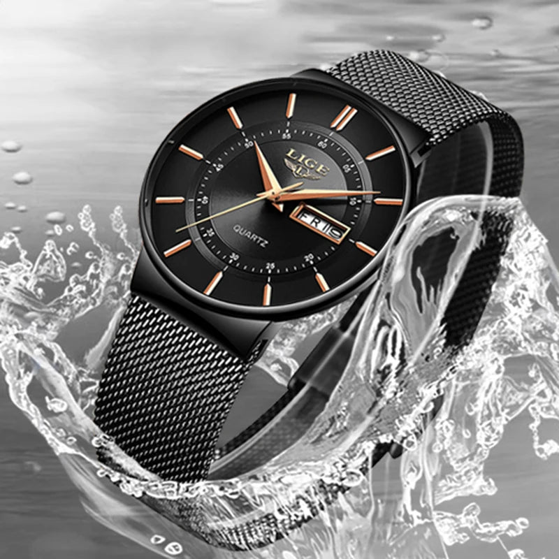 Fashion Luxury Men’s Watch – Ultra Thin Quartz with Stainless Mesh Belt