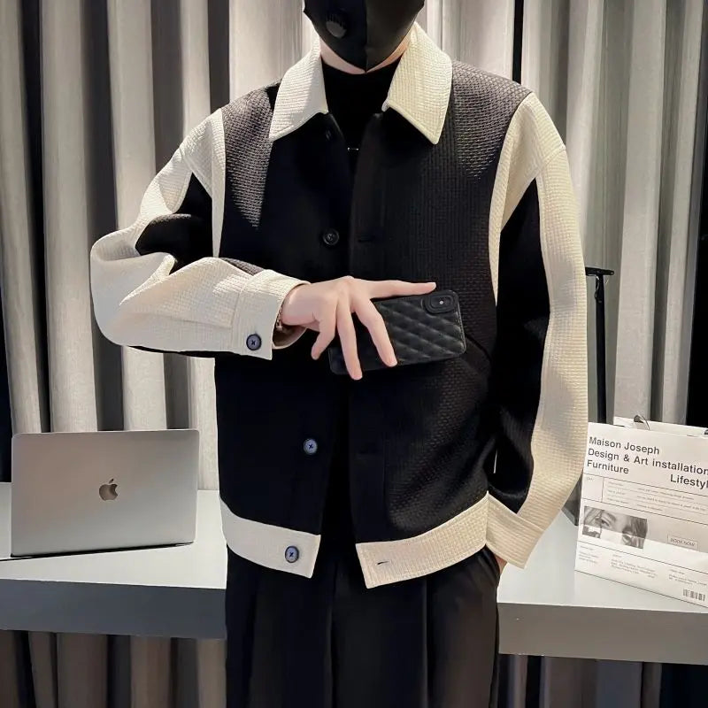 Korean Autumn/Winter Boyfriend Jacket – Spliced Square Collar Casual Outerwear