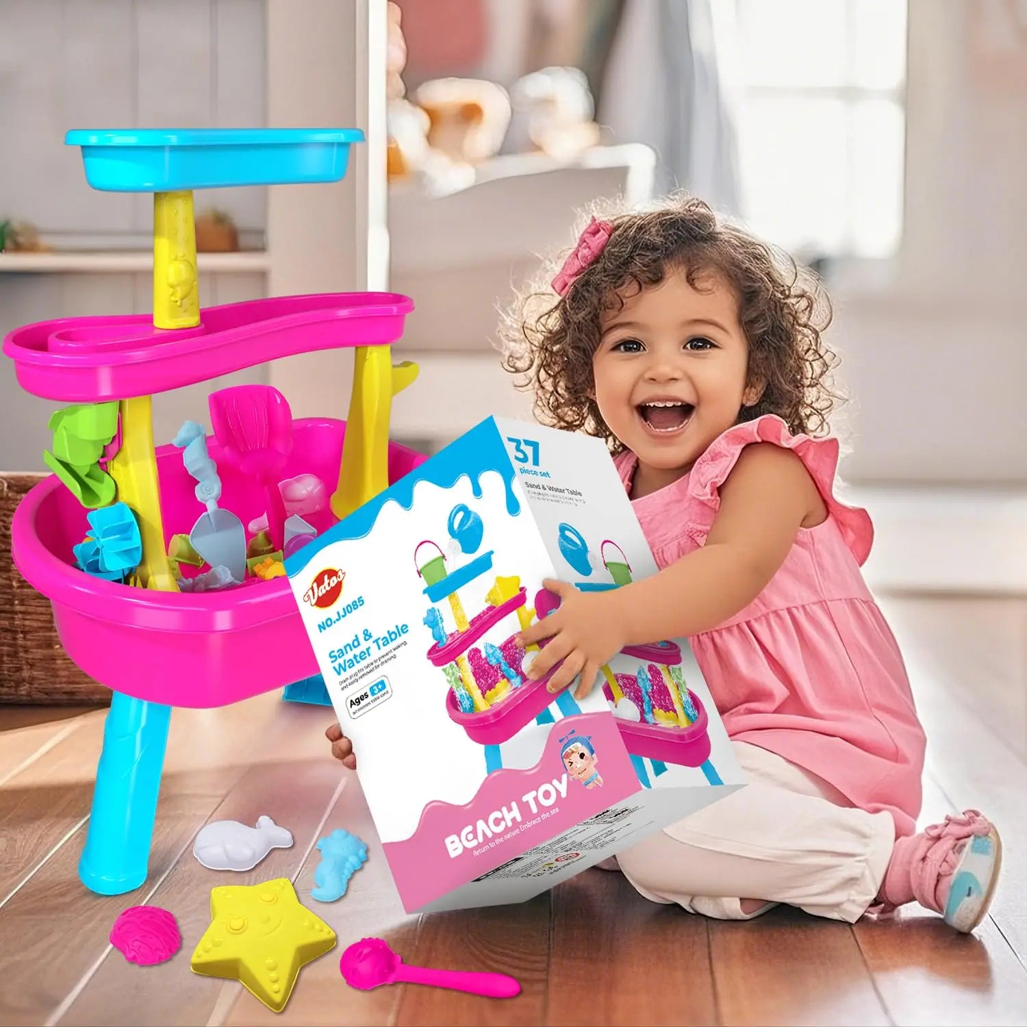 3-Tier Water Table for Toddlers – 37-Piece Rain Shower & Sensory Play Set
