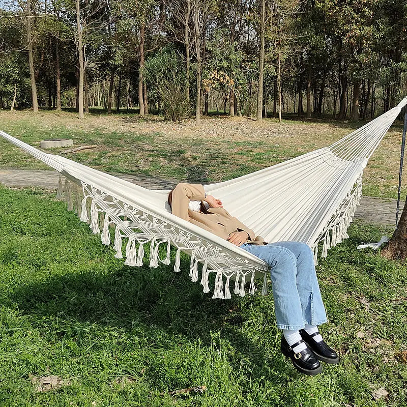Large Brazilian Macrame Hammock – Deluxe Double Swing with Fringe