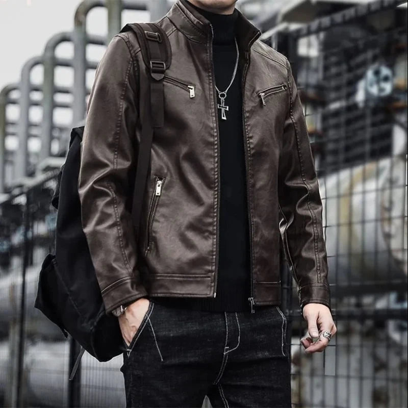 Men’s Slim Fit Leather Suit Jacket – Short Casual Blazer