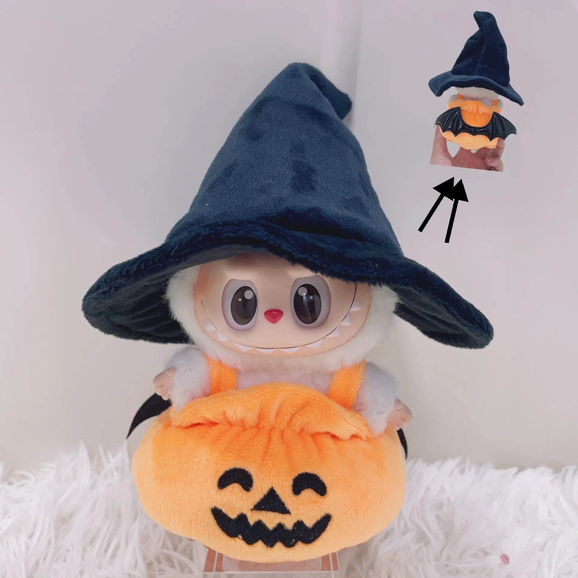 For Labubu 17cm Hanging Ornament Halloween Pumpkin Costume Black Hat Doll Clothes