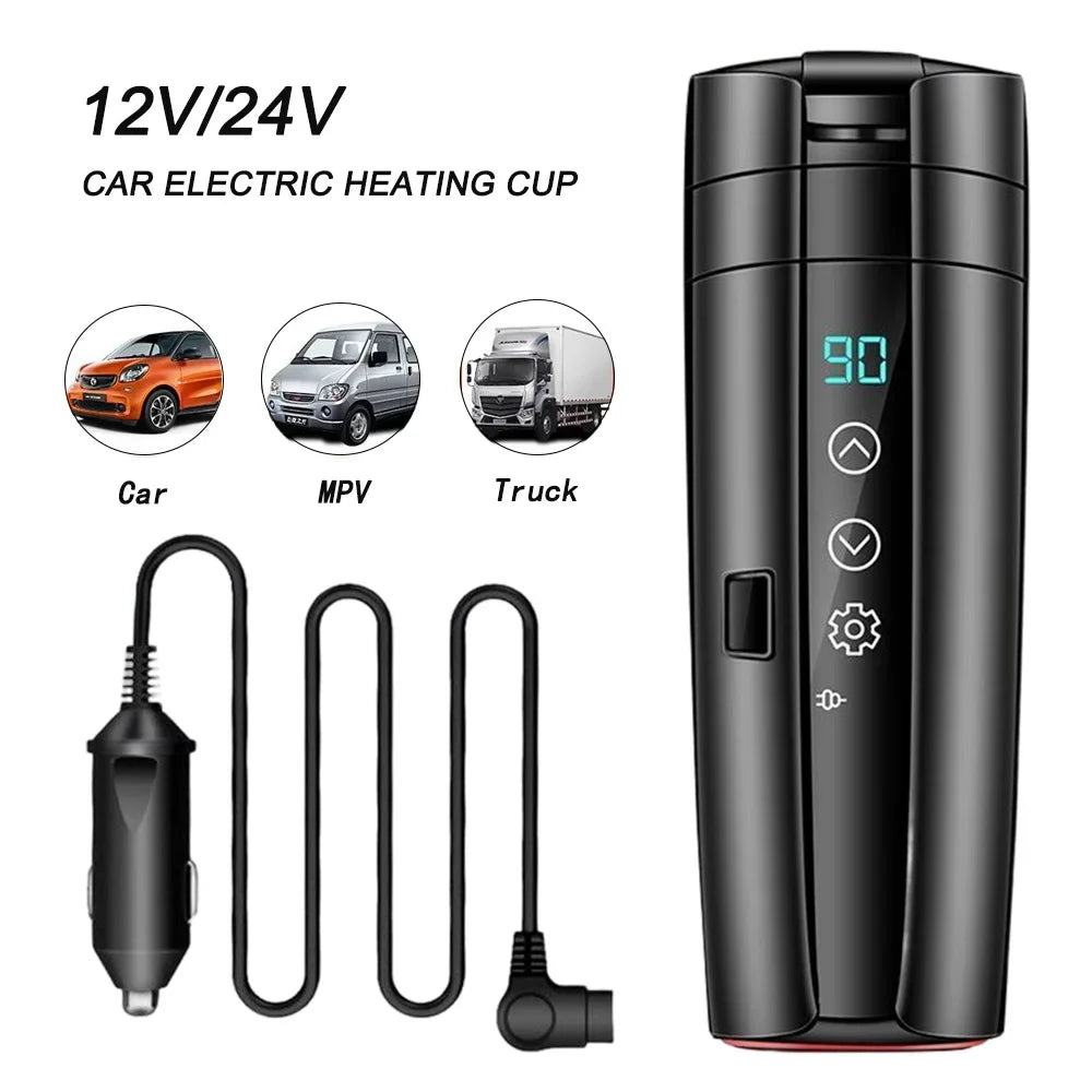12V/24V Car Heating Cup – 400ML Stainless Steel Thermos with Smart Temperature Display