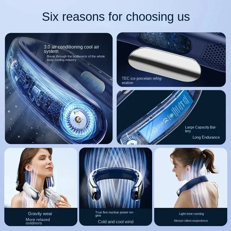 10,000mAh Portable Bladeless Neck Fan – Silent & Powerful Cooling