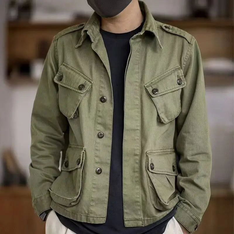 Vintage 100% Cotton Men’s Workwear Jacket – Heavyweight, Washed & Multi-Pocket
