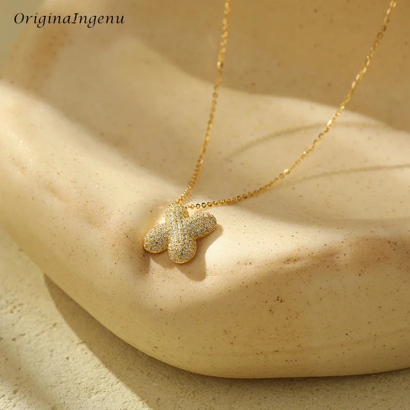 Silver Bubble Letter Name Necklace – A–Z Initials