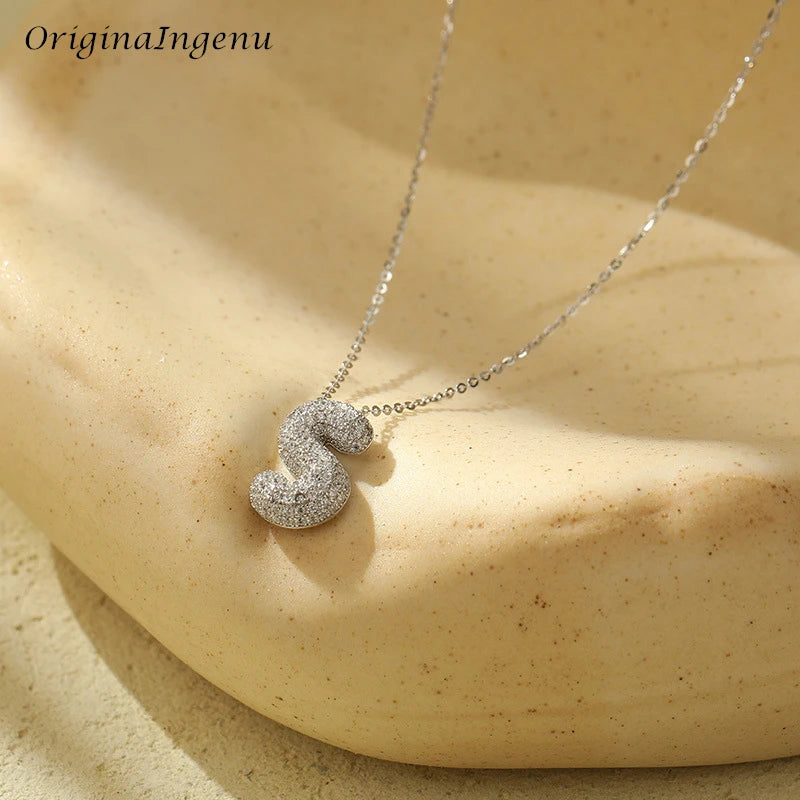 Silver Bubble Letter Name Necklace – A–Z Initials