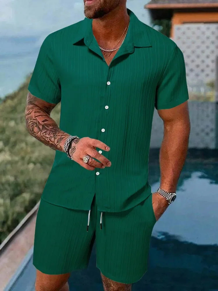 Sporty & Sleek: Men’s Polo & Drawstring Shorts Set for Spring/Summer