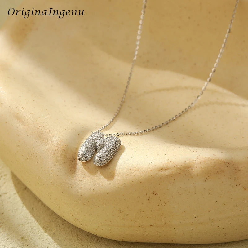Silver Bubble Letter Name Necklace – A–Z Initials