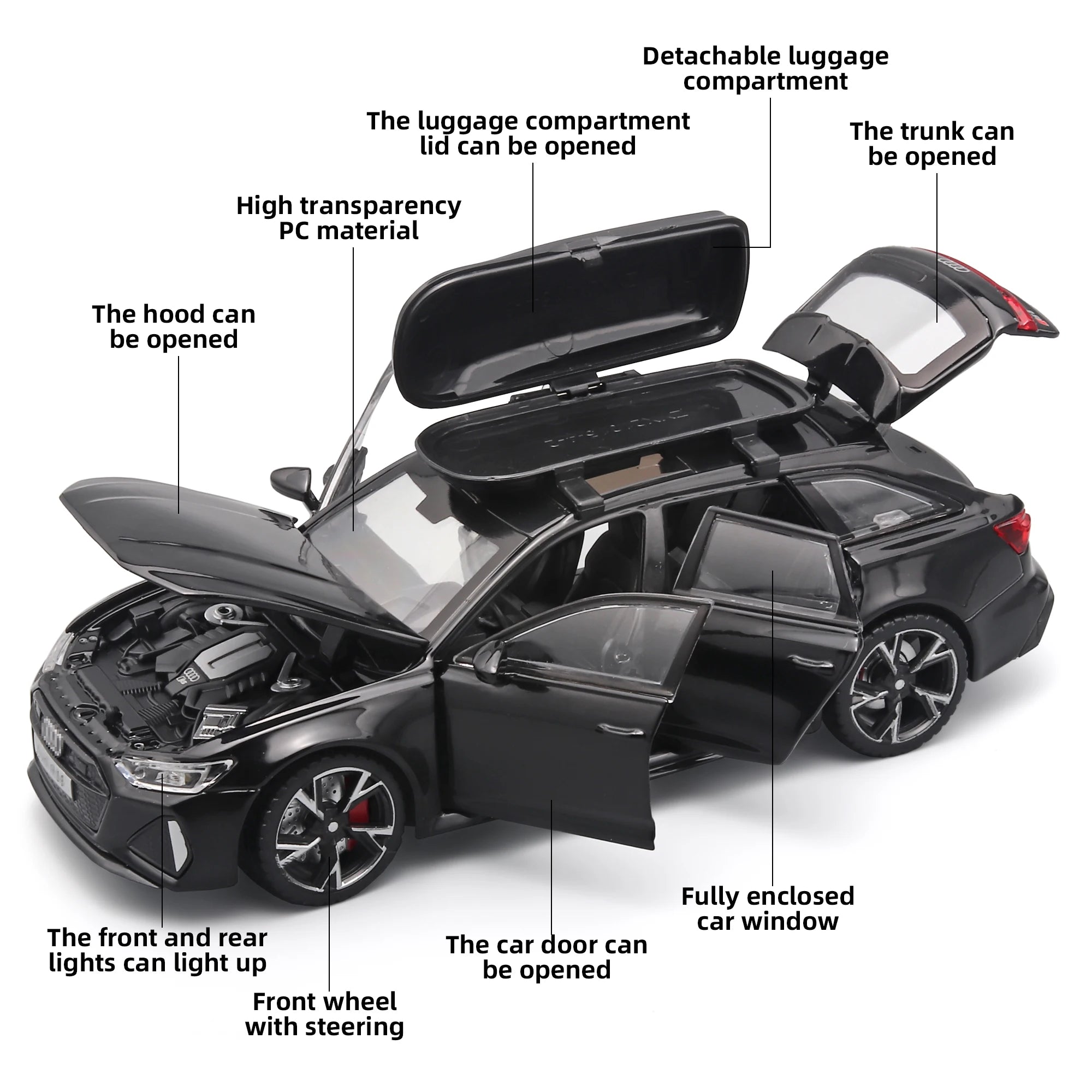 1:32 RS6 Toy Car Model – Alloy Diecast with Sound, Light & Opening Doors
