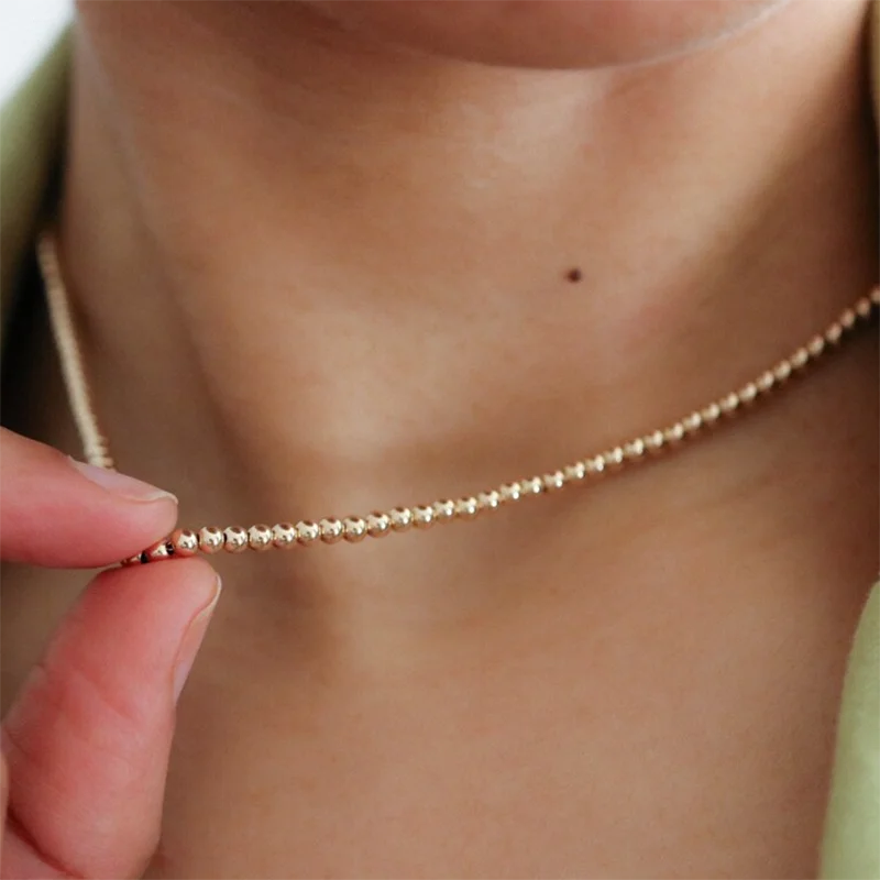 Real 14K Gold Filled Round Bead Necklace – Dainty Handmade Choker