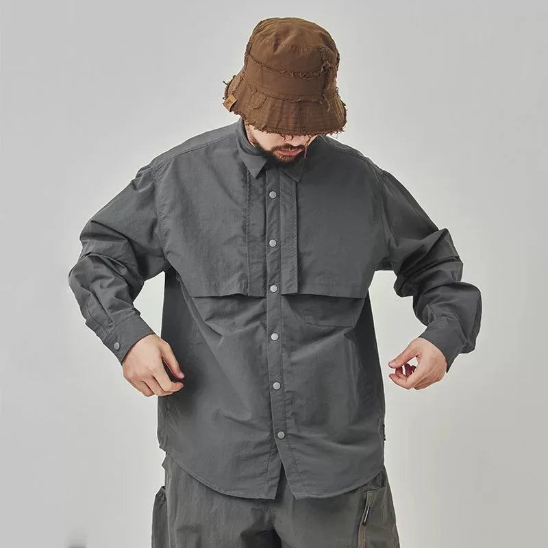 Men’s Waterproof Quick-Dry Techwear Cargo Shirt – Oversized Street Style