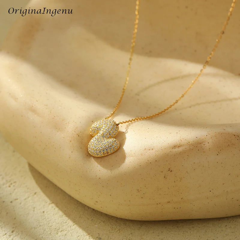 Silver Bubble Letter Name Necklace – A–Z Initials