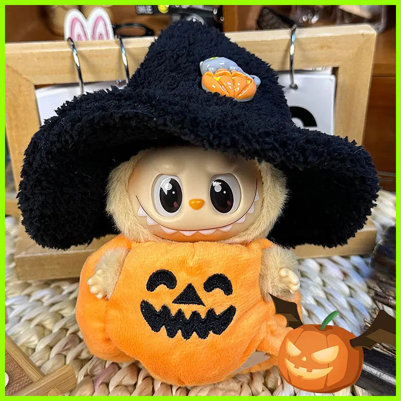 For Labubu 17cm Hanging Ornament Halloween Pumpkin Costume Black Hat Doll Clothes