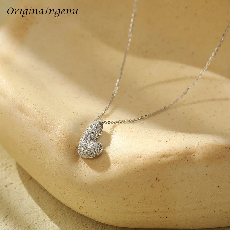 Silver Bubble Letter Name Necklace – A–Z Initials