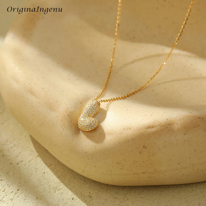 Silver Bubble Letter Name Necklace – A–Z Initials