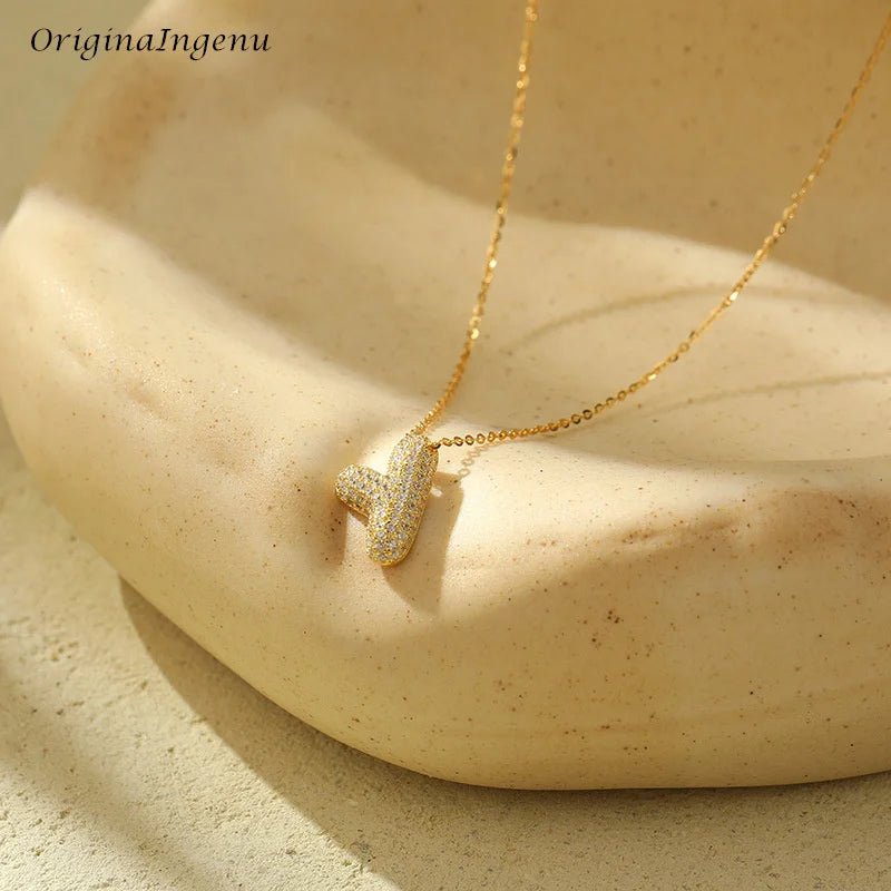 Silver Bubble Letter Name Necklace – A–Z Initials
