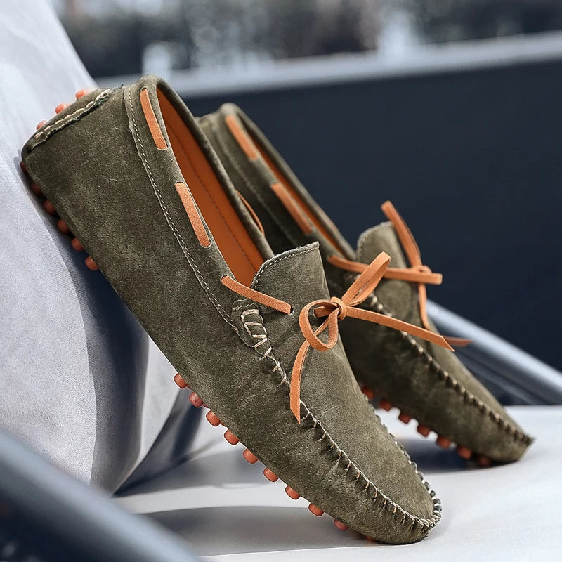 Men’s Suede Leather Slip-On Loafers – Handmade Breathable Flats