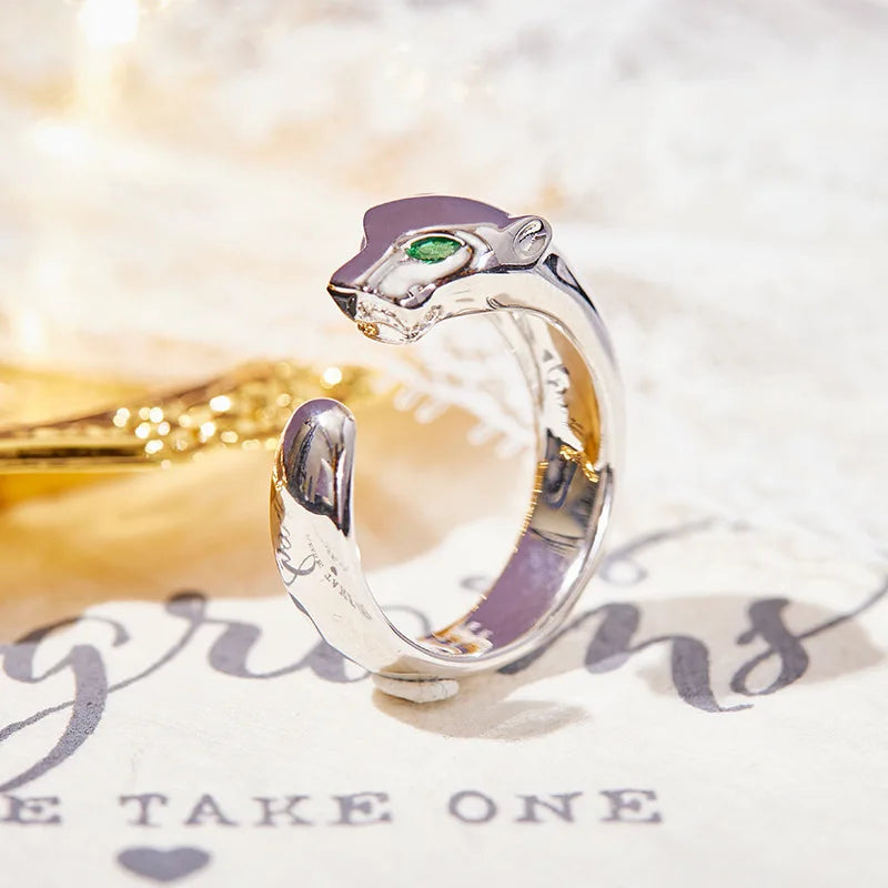 Designer Collection Open Ring – 925 Sterling Silver with Gold-Plated Leopard Panther Design