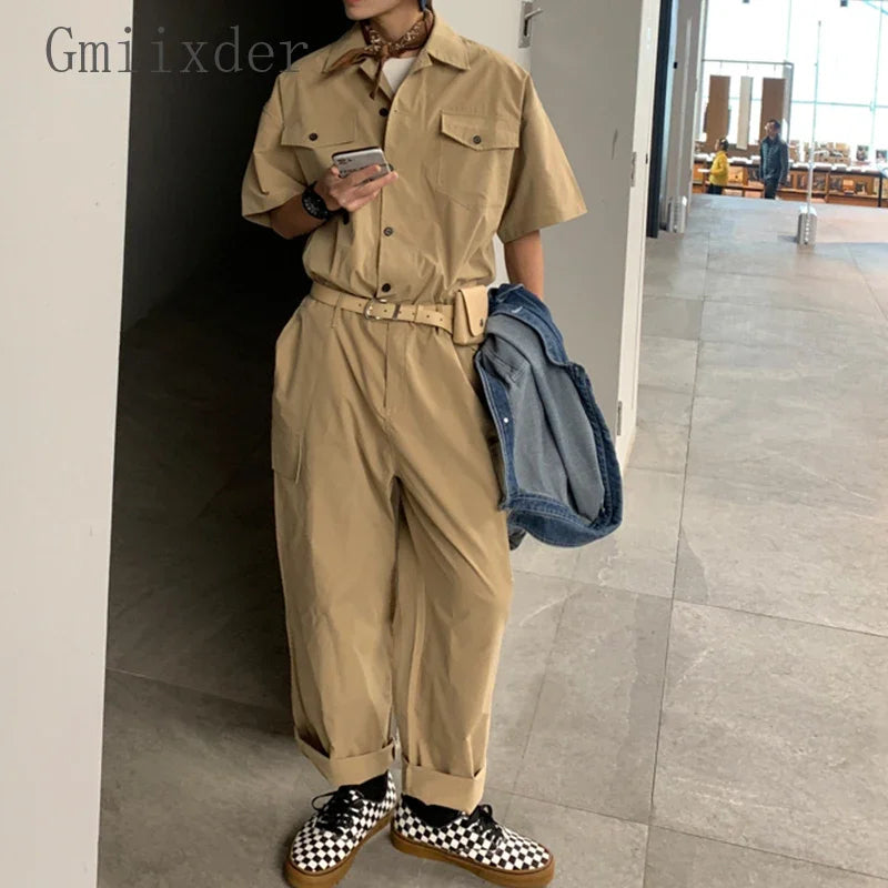 Retro Workwear-Inspired Urban Jumpsuit for Men