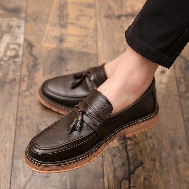 New Slip-On Thick Soled Casual Leather Shoes – British Retro Style