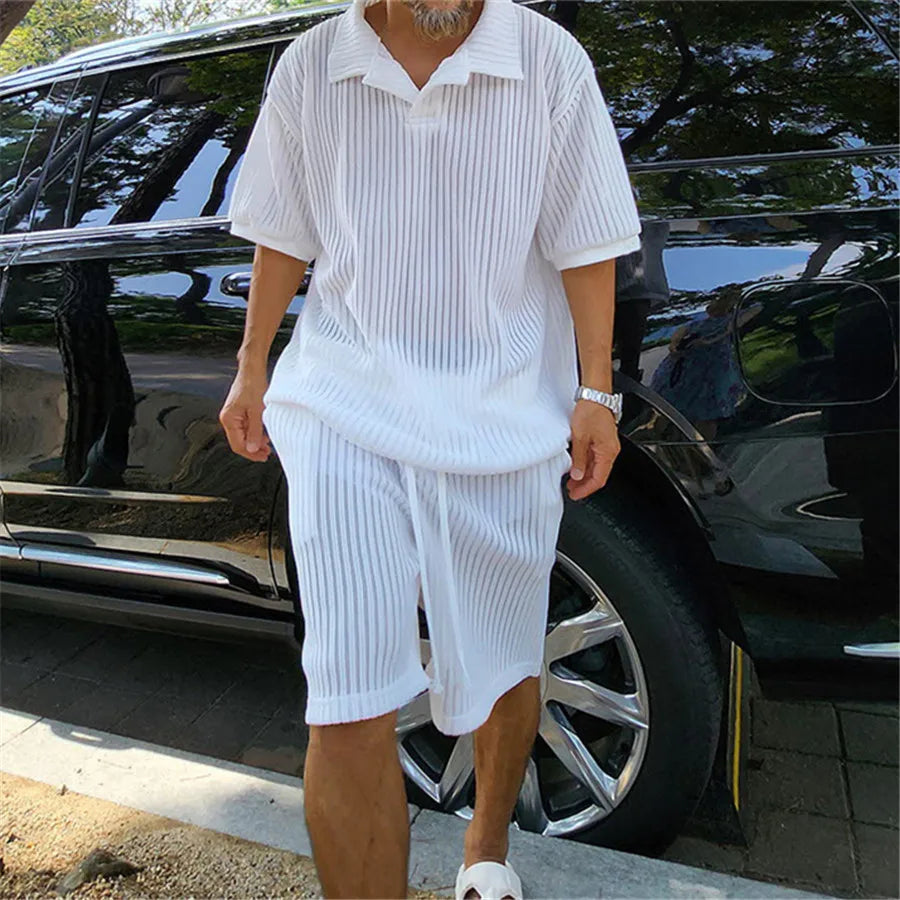 Street-Ready Comfort: 2025 Knitted T-Shirt & Shorts Set for Men