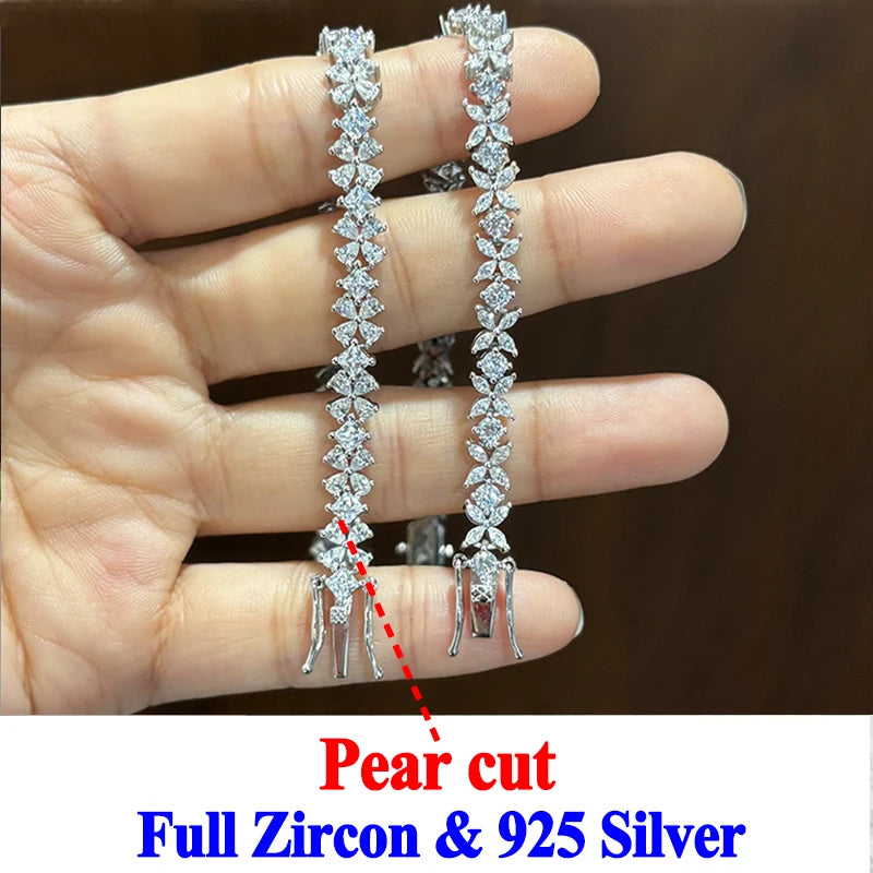 New Leaf Flower Pear Zircon Bracelet – 18K Gold Plated on S925 Silver