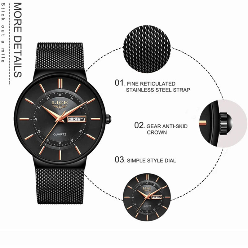 Fashion Luxury Men’s Watch – Ultra Thin Quartz with Stainless Mesh Belt