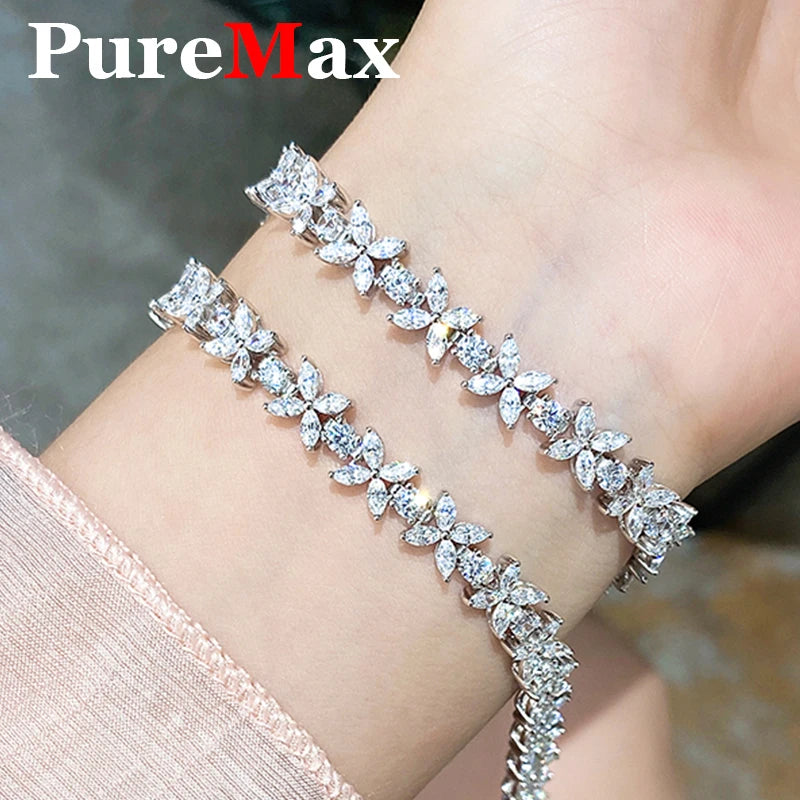 New Leaf Flower Pear Zircon Bracelet – 18K Gold Plated on S925 Silver