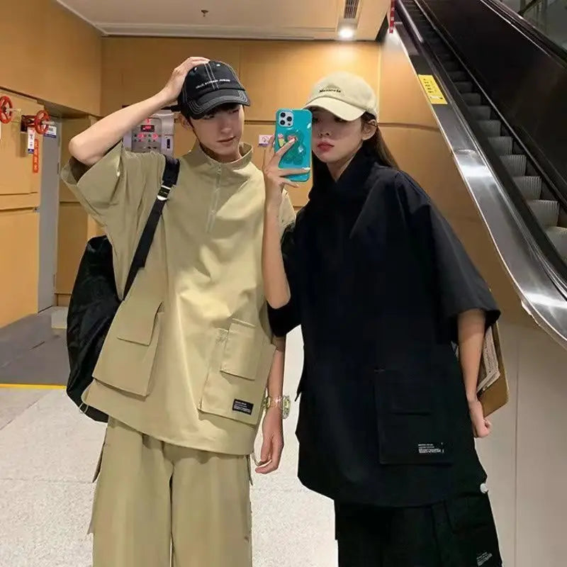 Harajuku Cool: Couples Cargo T-Shirt & Shorts Set
