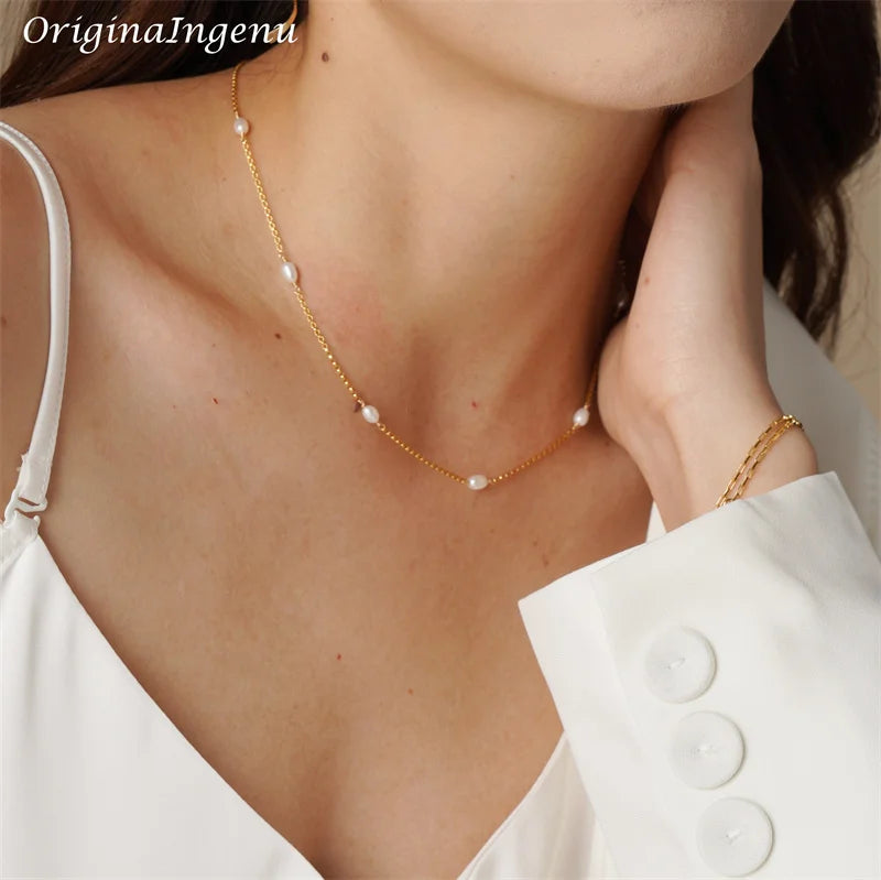 Natural Pearl Necklace – 14K Gold-Filled Choker